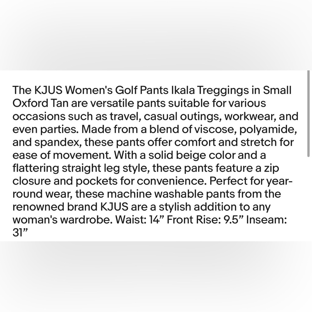 KJUS Womens Golf Pants Ikala Treggings Small Oxford Tan Viscose Polyamide - Picture 8 of 8
